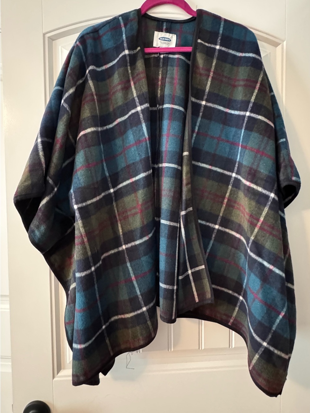 Plaid Open Front Cape/Shawl - Teal & Olive